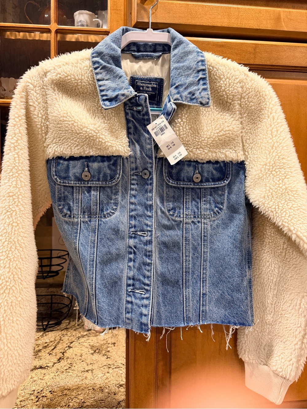 Abercrombie & Fitch Cream Sherpa and Blue Denim Mixed-Media Jacket